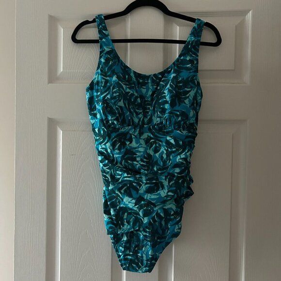 LL Bean Tummy Control Palm Print One Piece Swimsuit Padded Full Coverage Size 12 - Picture 12 of 15